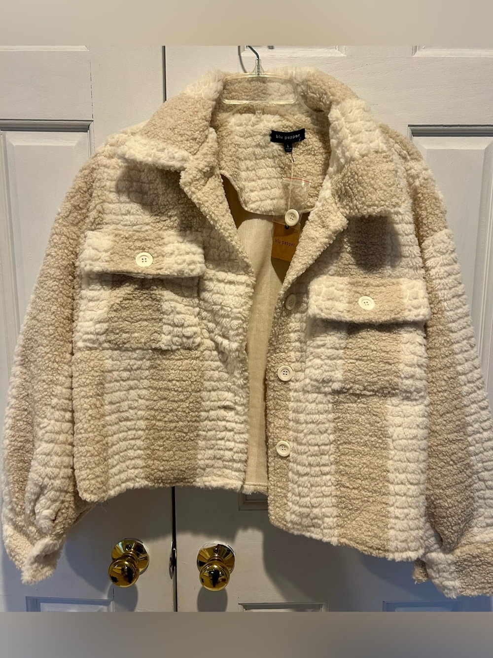 Blu Pepper Beige & Cream Teddy Shacket